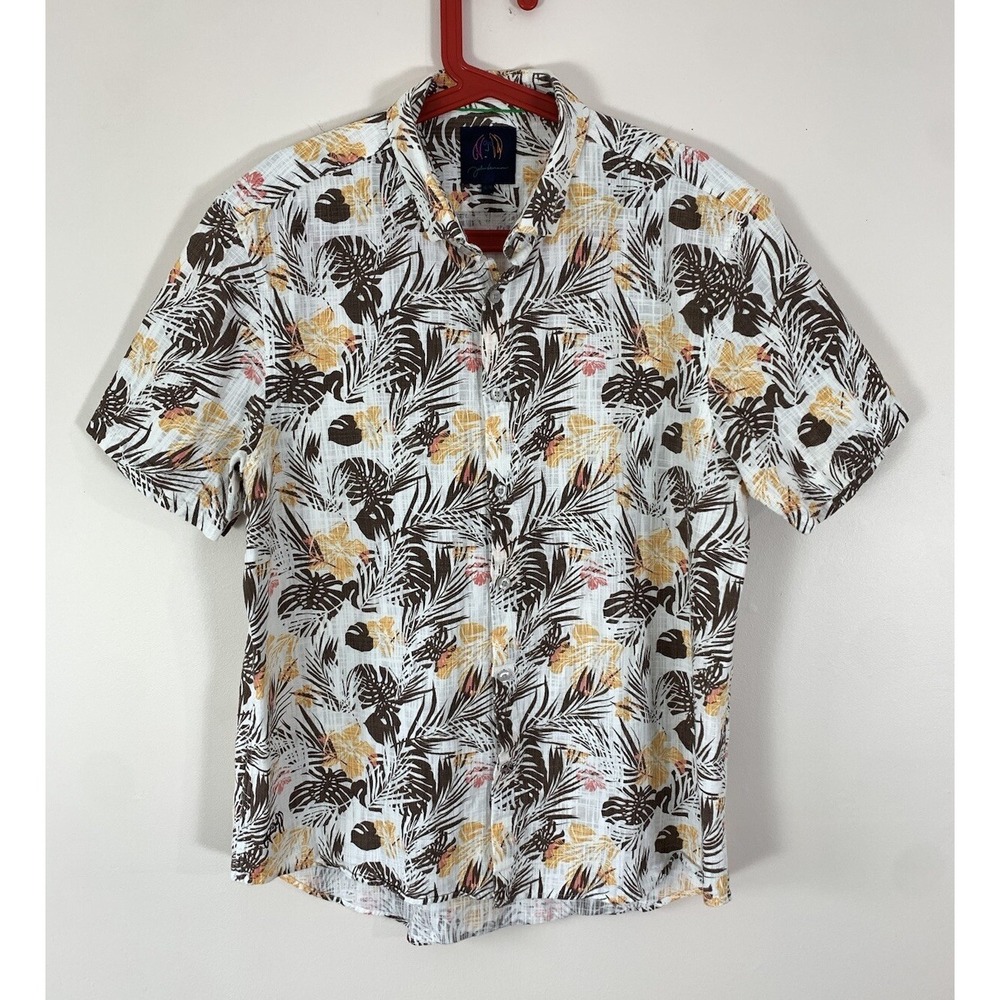 John Lennon Button Down Shirt Men's XL Hawaiian Floral Long Sleeve Ivory White